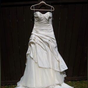 Strapless Ivory Wedding Gown with Draped Asymmetrical Skirt